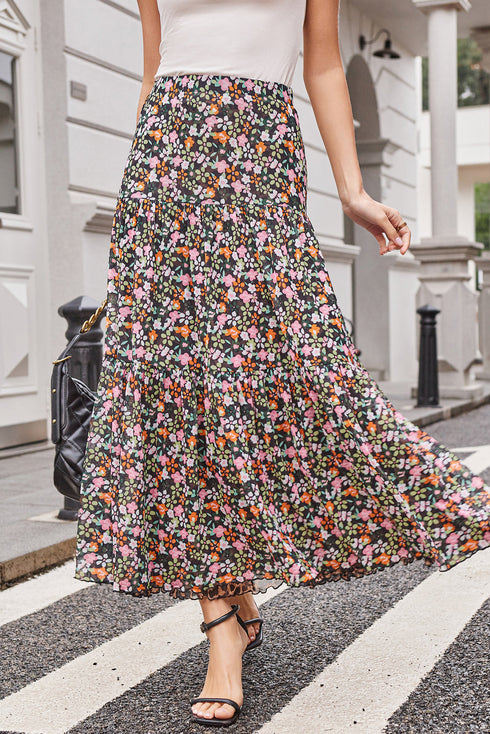 Reversible Leopard Floral Ruffle Hem Southern Maxi Skirt